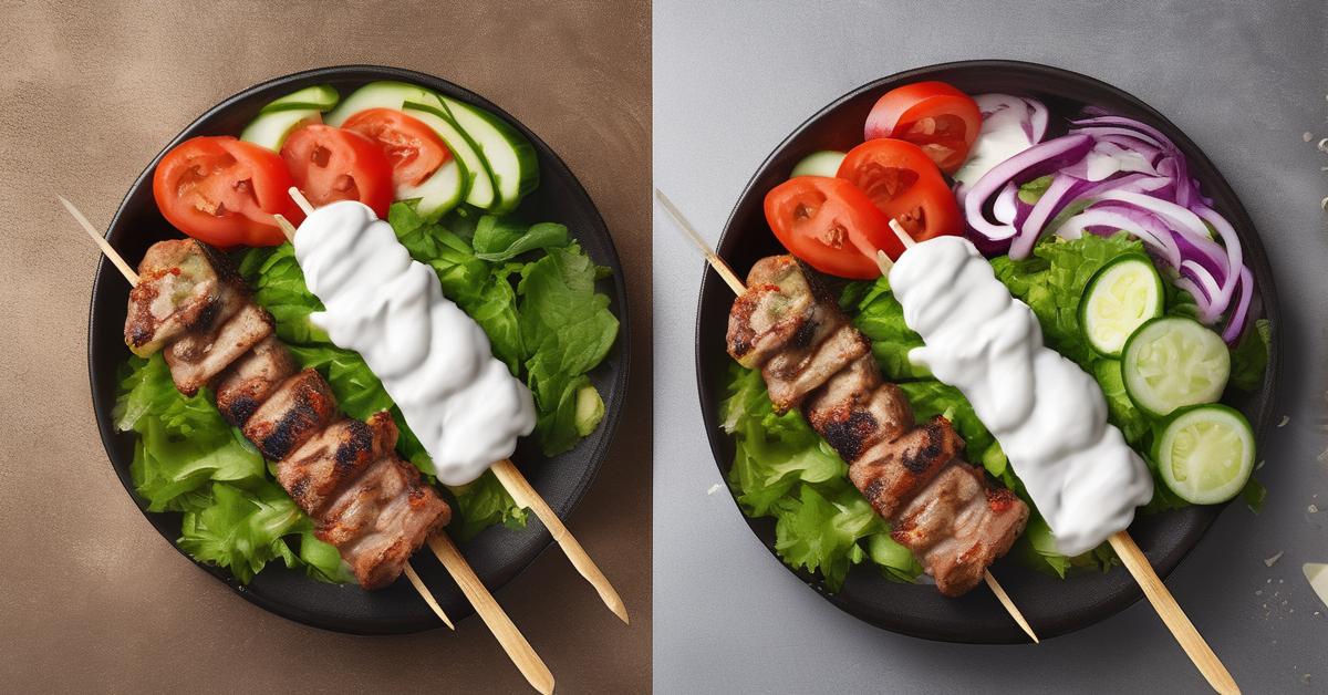 Świeże składniki kebaba: grillowany kurczak, warzywa i lekkie sosy.