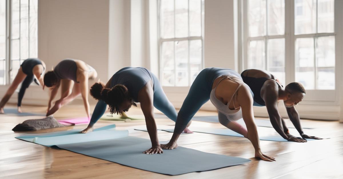 Hatha joga dla początkujących - poza Tadasana (Góra) w jasnym studio.